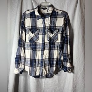 Sanctuary Navy Blue Flannel Long Sleeve Shirt Size X-Small EPC